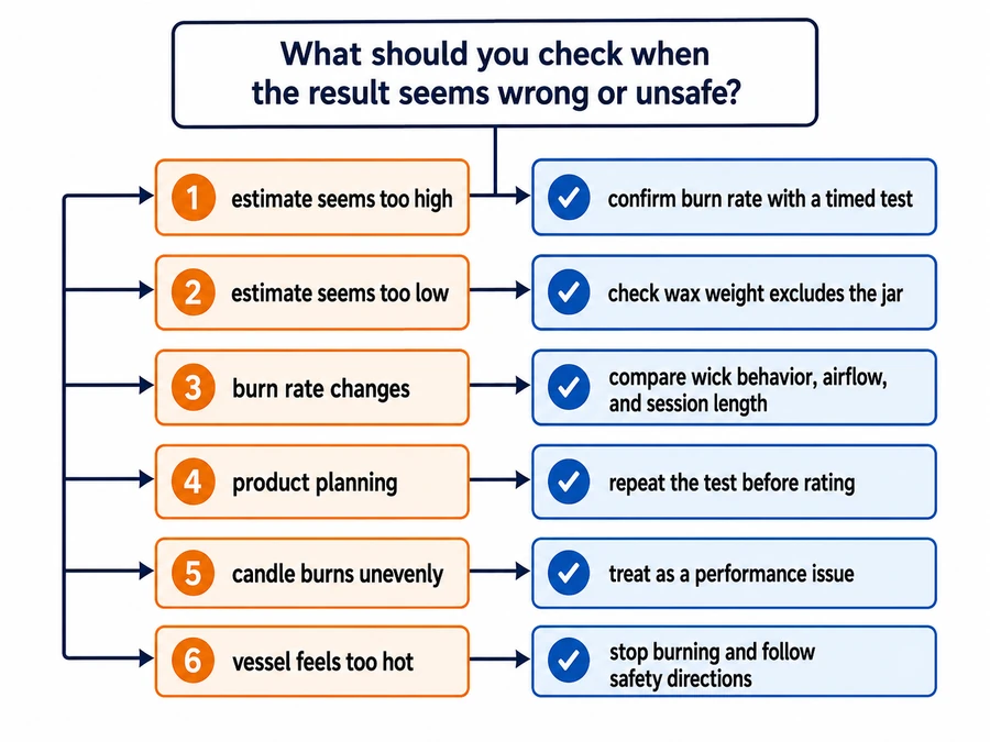 Calculator recheck flow and burn time issues