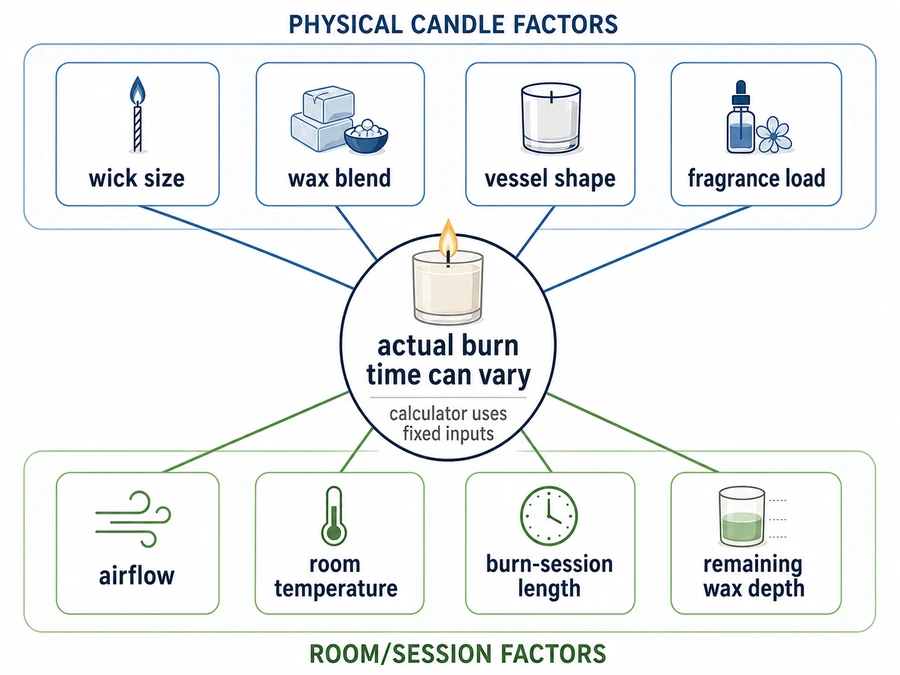 Burn time variables and candle performance factors