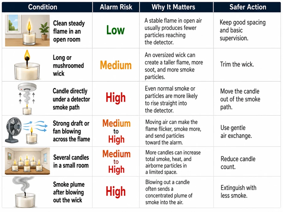 Candle smoke and alarm risk conditions