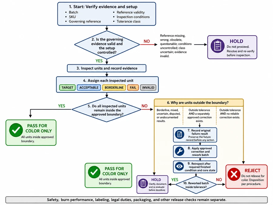 Pass, hold, rework, and reject candle batch decision flow