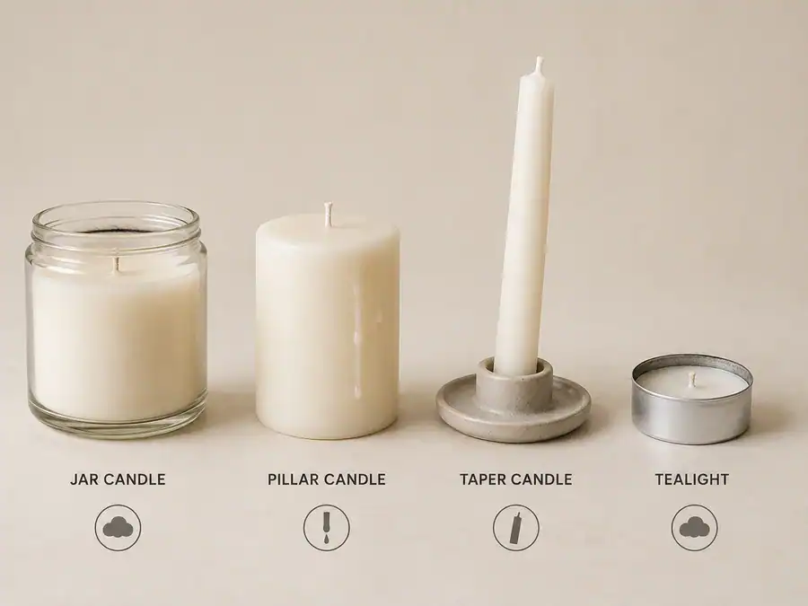 Candle burning trimming differences by candle type.