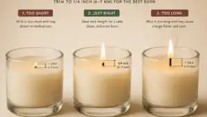 Candle burning wick length for an even burn.