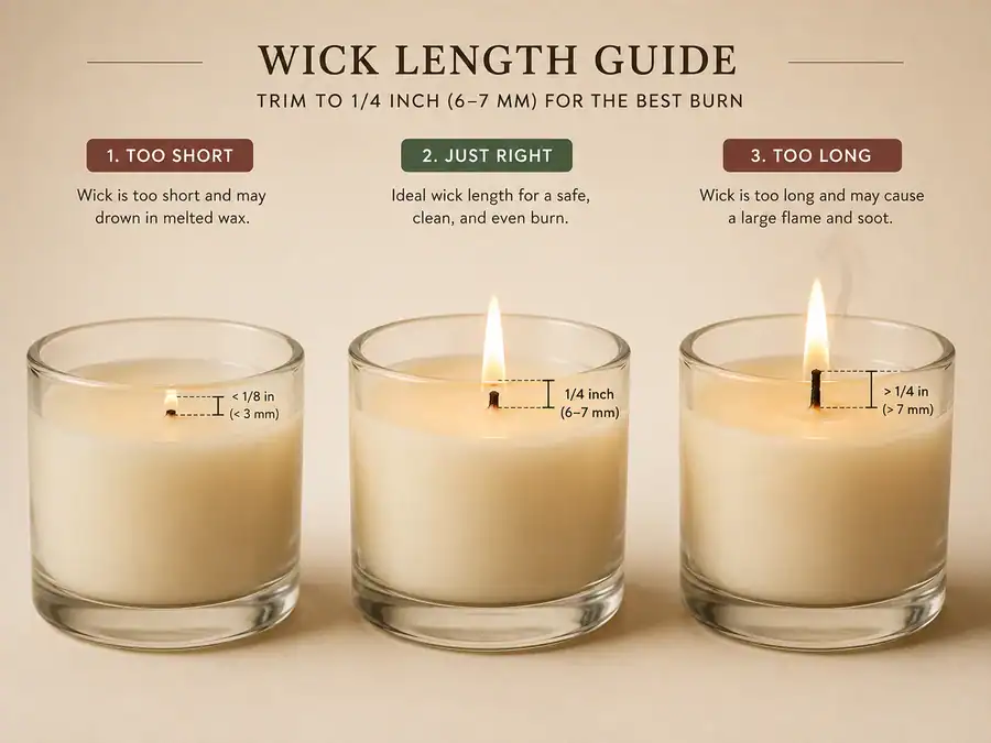 Candle burning wick length for an even burn.