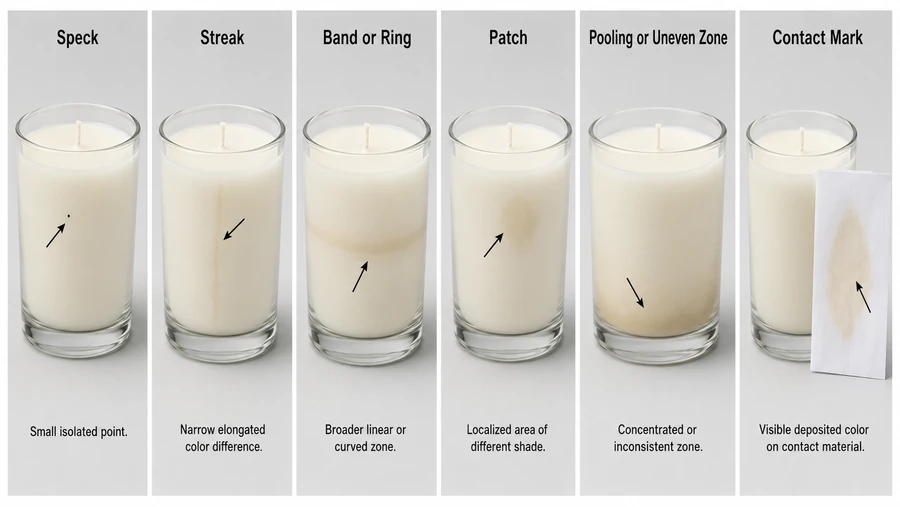 candle color defects and specks streaks bands patches