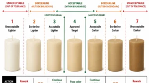 Finished candle target and acceptable, borderline, and unacceptable shade states