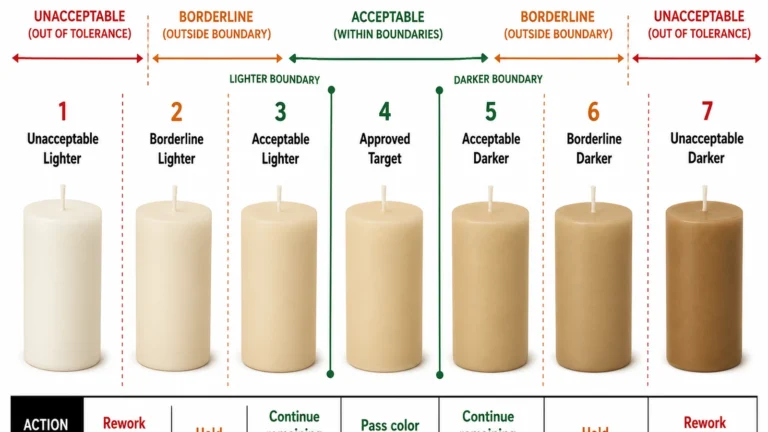 Finished candle target and acceptable, borderline, and unacceptable shade states