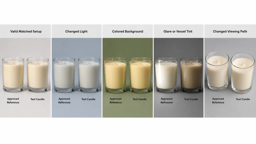 candle color viewing conditions and lighting background glare comparison