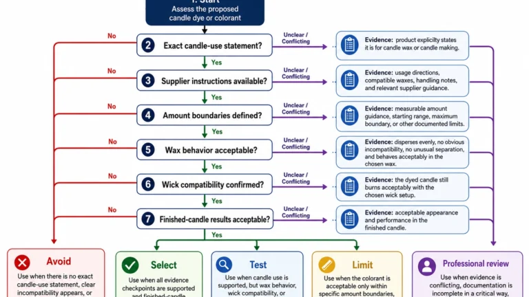 Candle colorant evidence and safety decision path