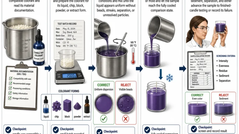 candle coloring process and cooled result checks
