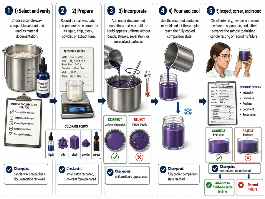 candle coloring process and cooled result checks