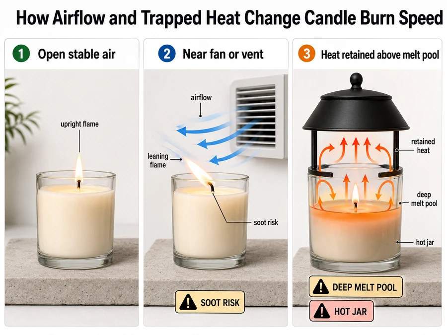 Candle draft path and topper heat retention diagram