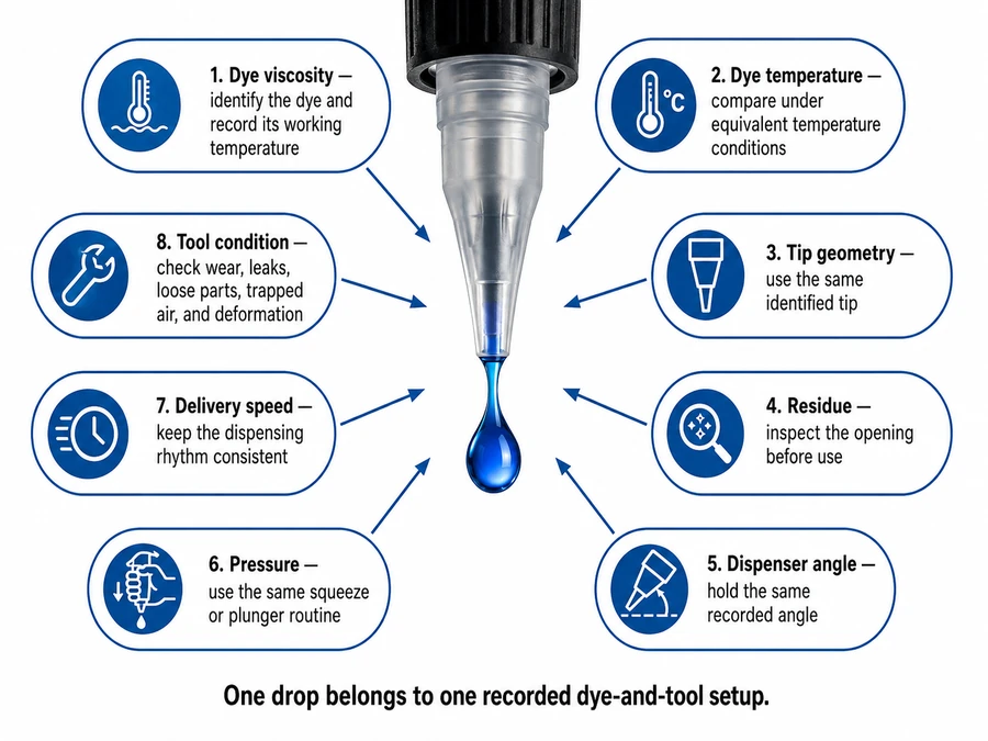 Liquid candle dye dropper and drop-size variables