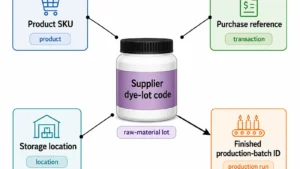 Candle dye lot identifiers and production-batch links