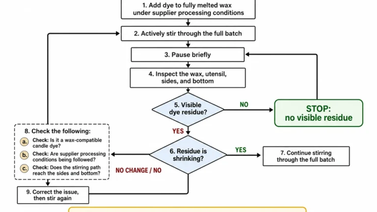 Candle dye stirring and no-residue decision path