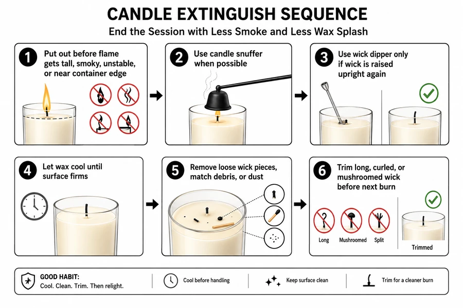 candle extinguishing and cooling sequence