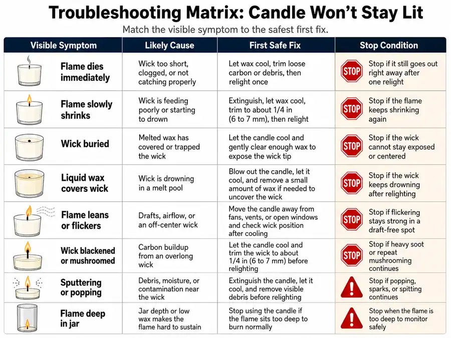 candle symptom diagnosis and safe first fixes