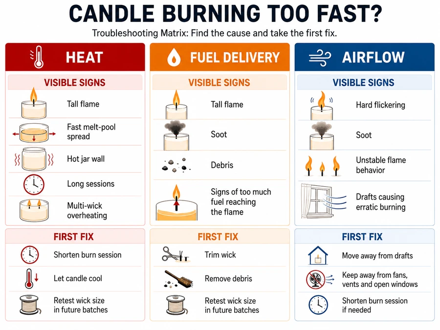 Candle fast burn causes and first fixes