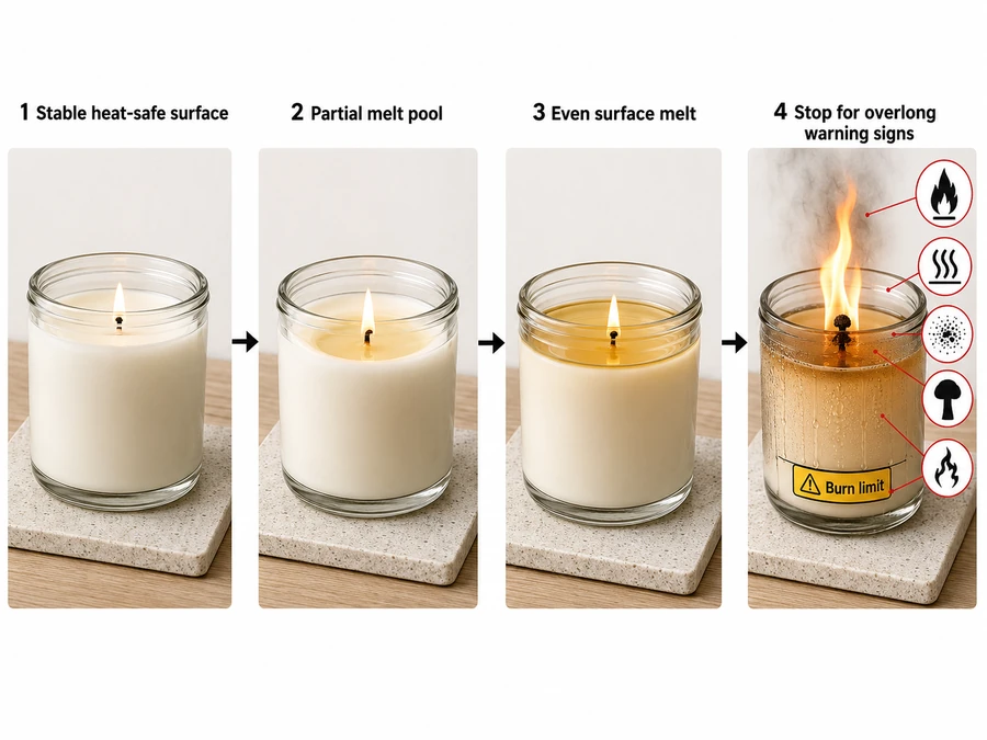 candle first burn and melt pool stages