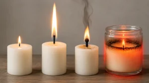 Candle flame warning signs and unsafe jar heat