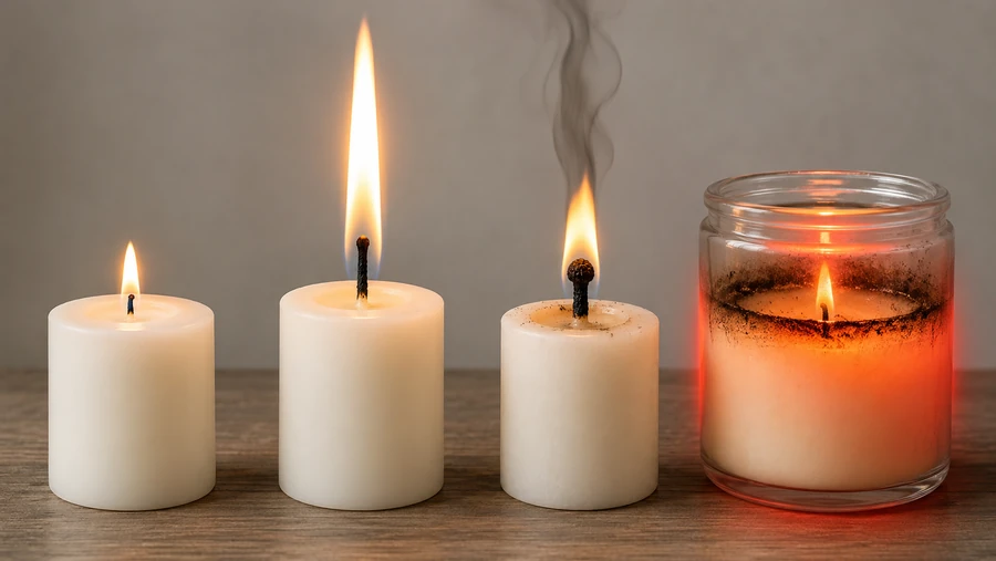Candle flame warning signs and unsafe jar heat