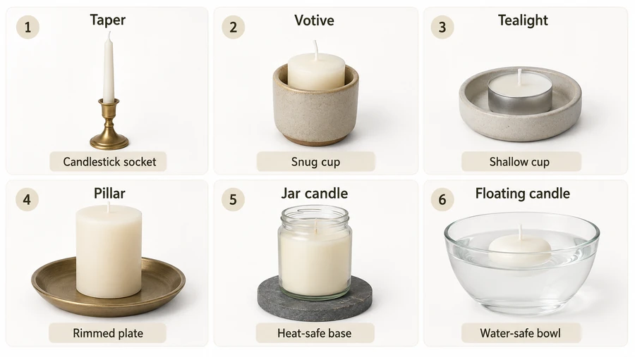 candle types and matching holders