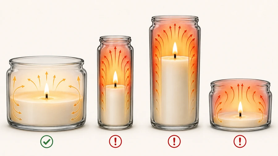 Candle jar geometry and heat buildup