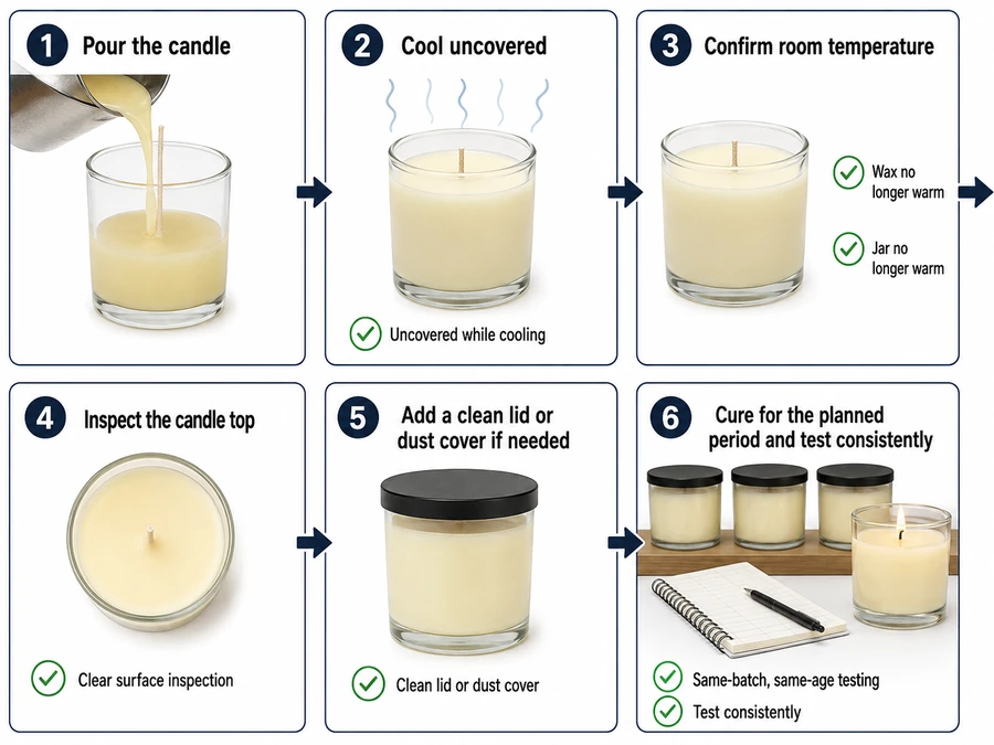 candle curing lid workflow and testing