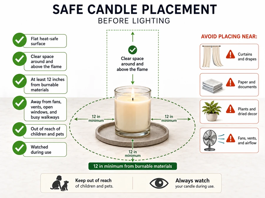 candle placement and safety clearance