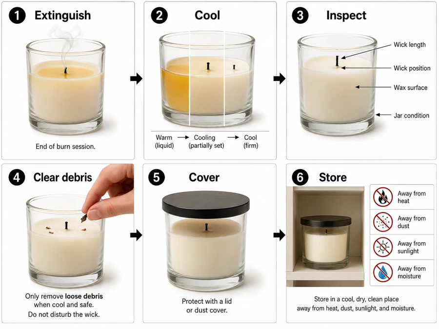 candle reset routine and after-burn care