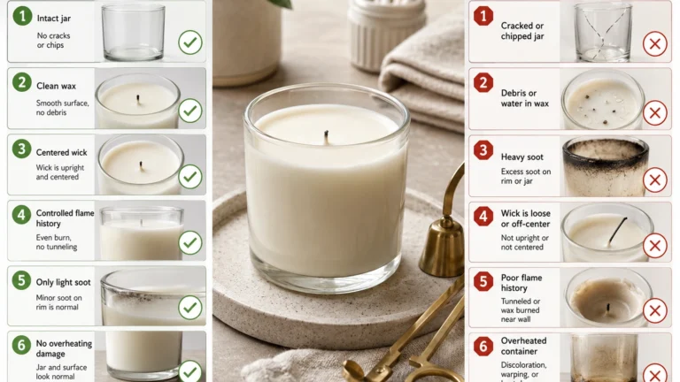 Candle reuse safety check and damaged jar warning