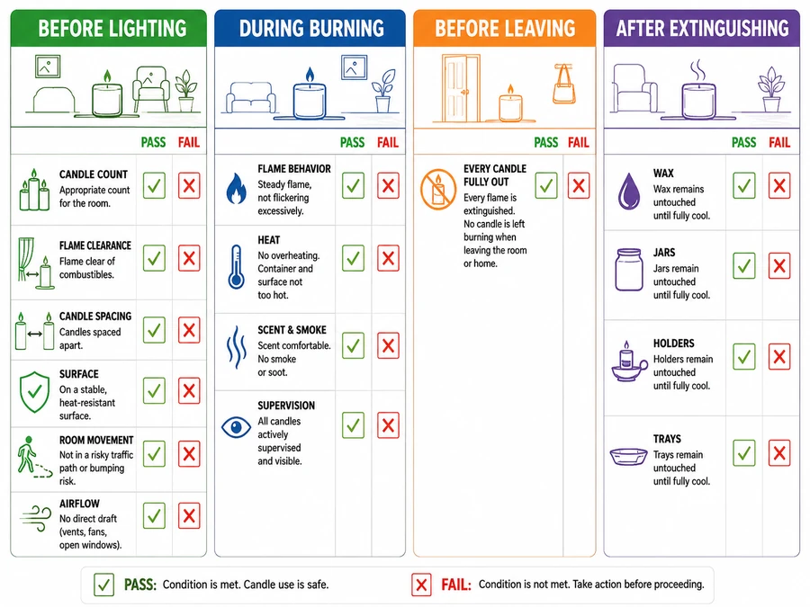 candle safety checklist and pass conditions