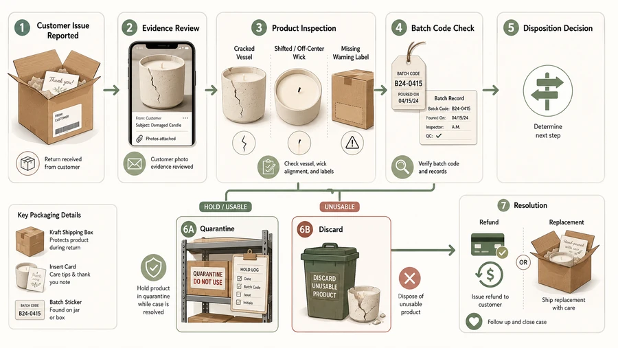 Candle damaged return quarantine flow