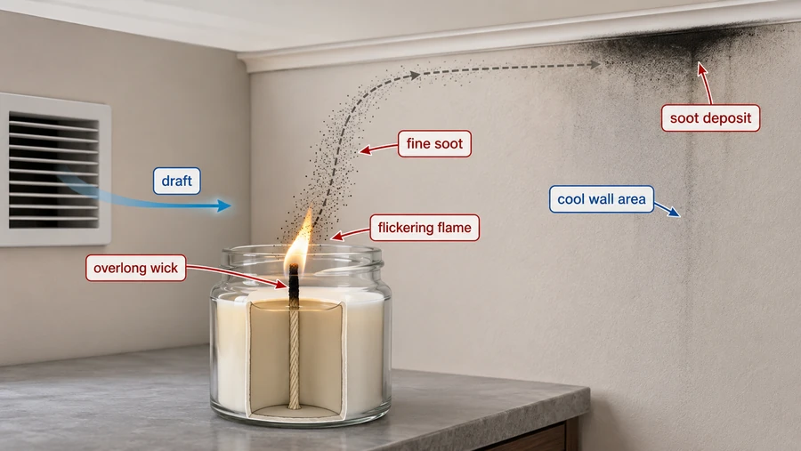Candle flame soot causes and airflow paths
