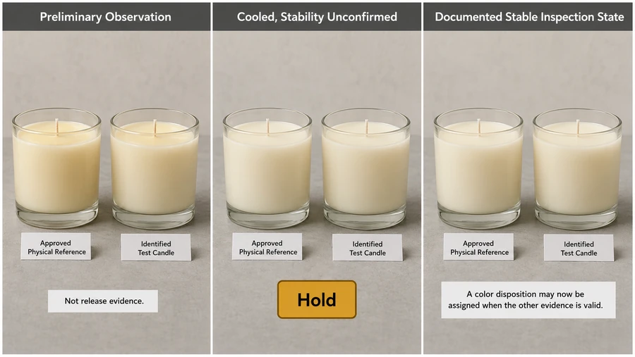 preliminary cooled and stable candle color appearance stages