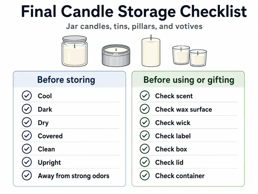 cool dark dry and covered candle checklist
