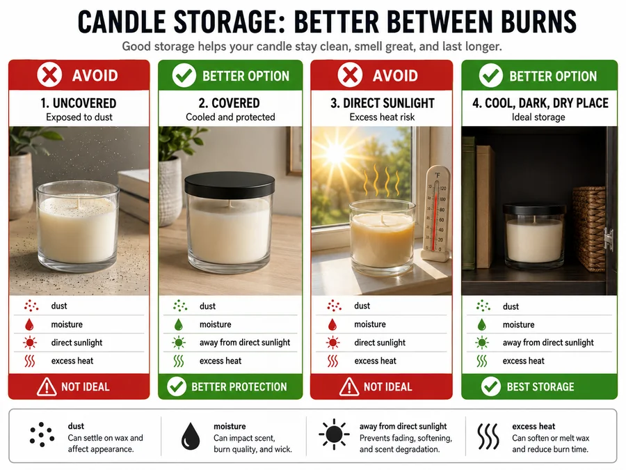 candle storage and covered wax protection