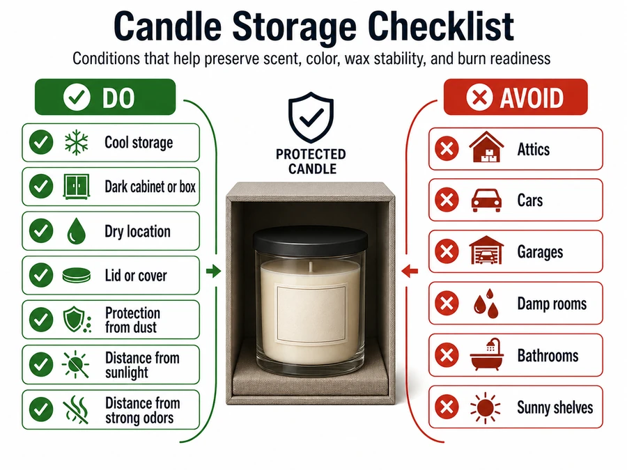 candle storage conditions and protection