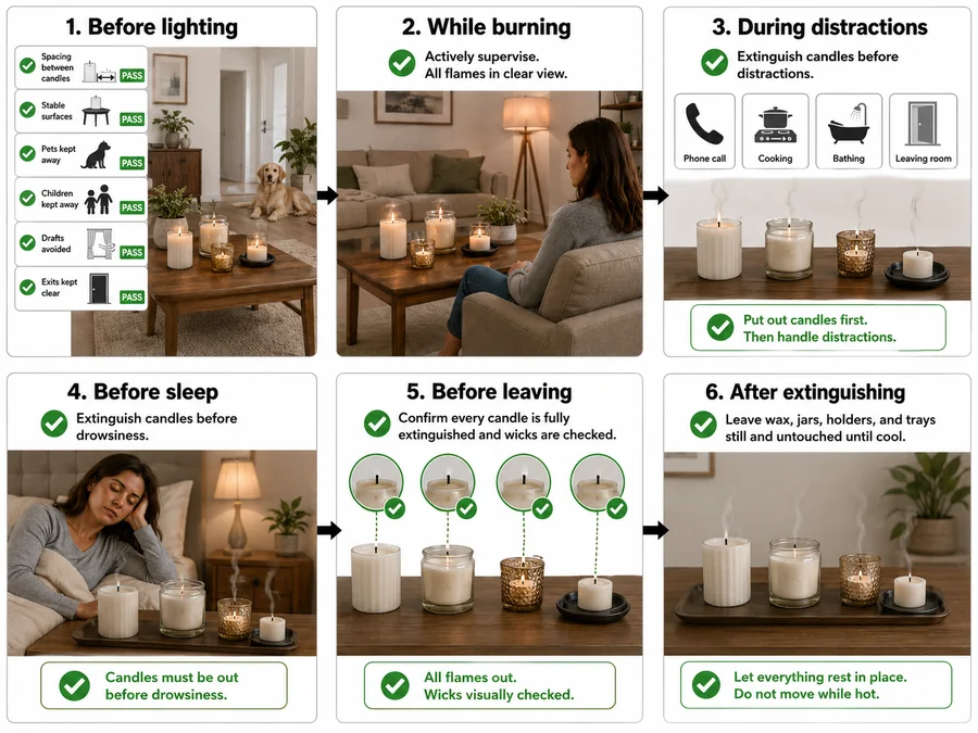 candle supervision steps and cooling checks