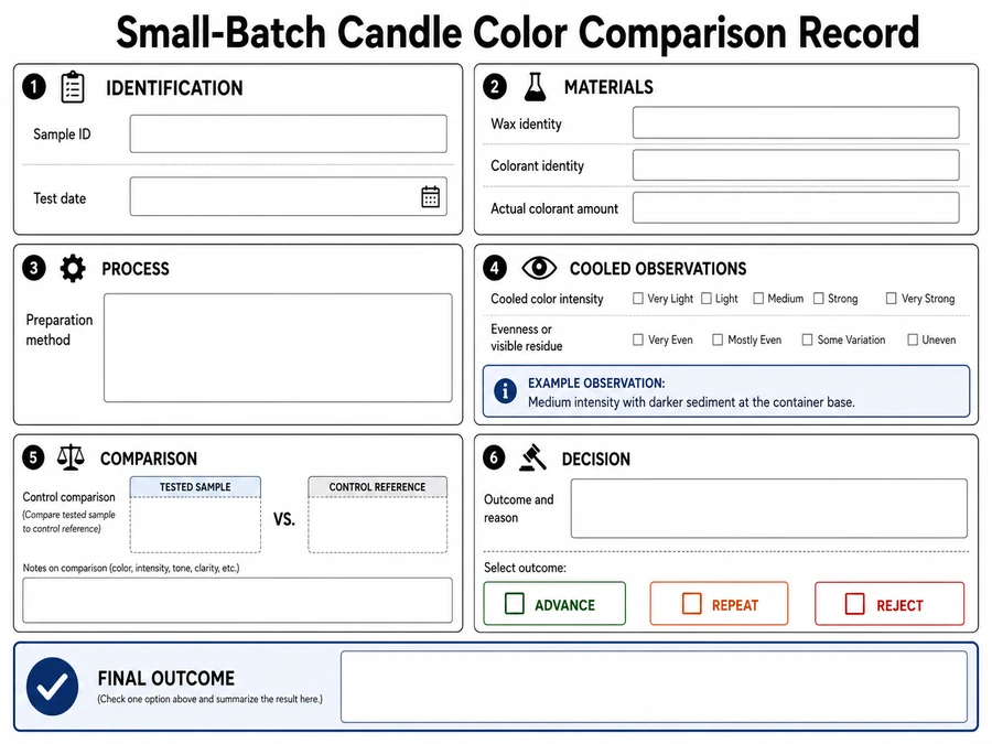 candle color test record and outcome fields