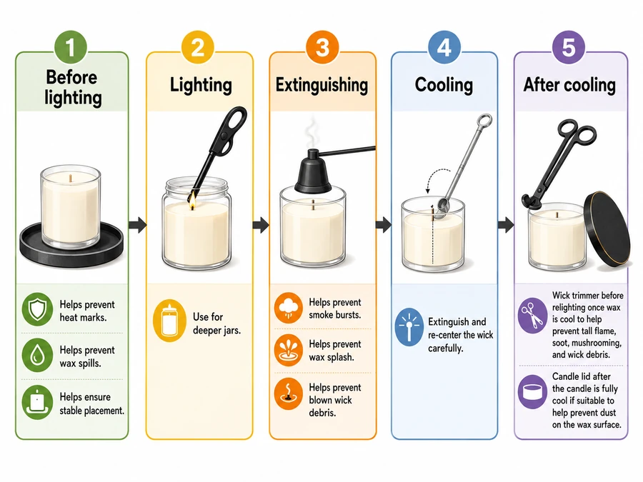 candle tools and burn stages