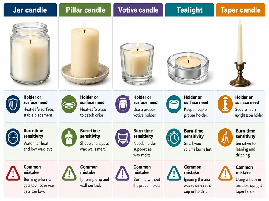 candle types and care warnings