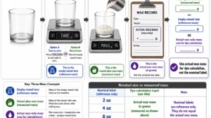 Actual wax tare steps and gram measurement