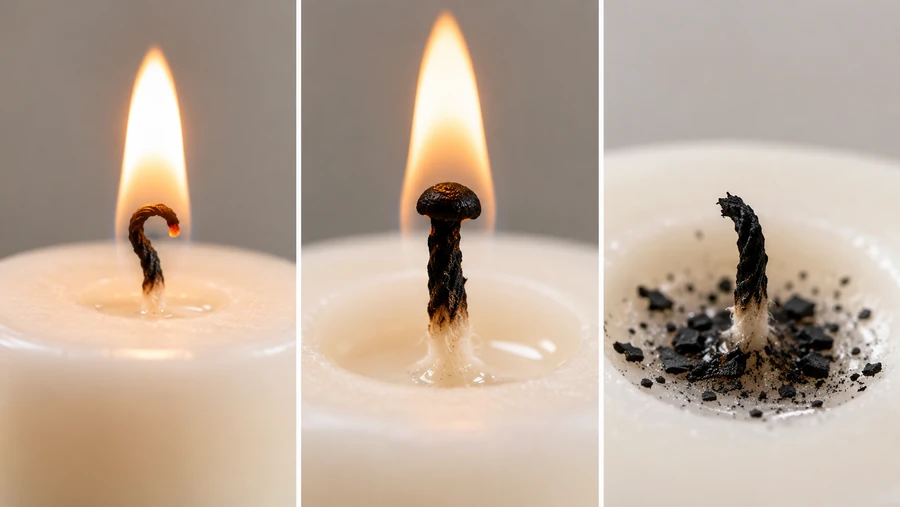 Candle wick mushrooming and carbon debris