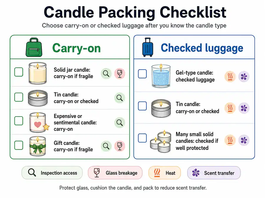 carry-on and checked candle packing