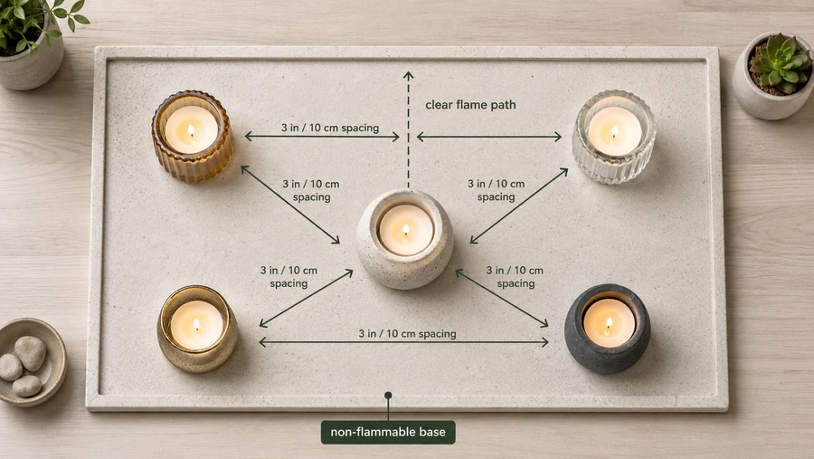 candle centerpiece spacing and non-flammable base