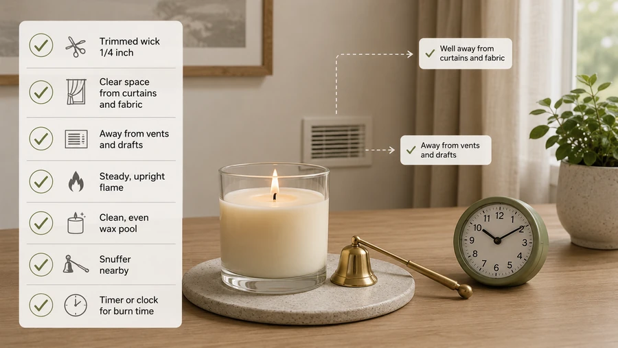 Clean burn checklist for preventing candle ghosting