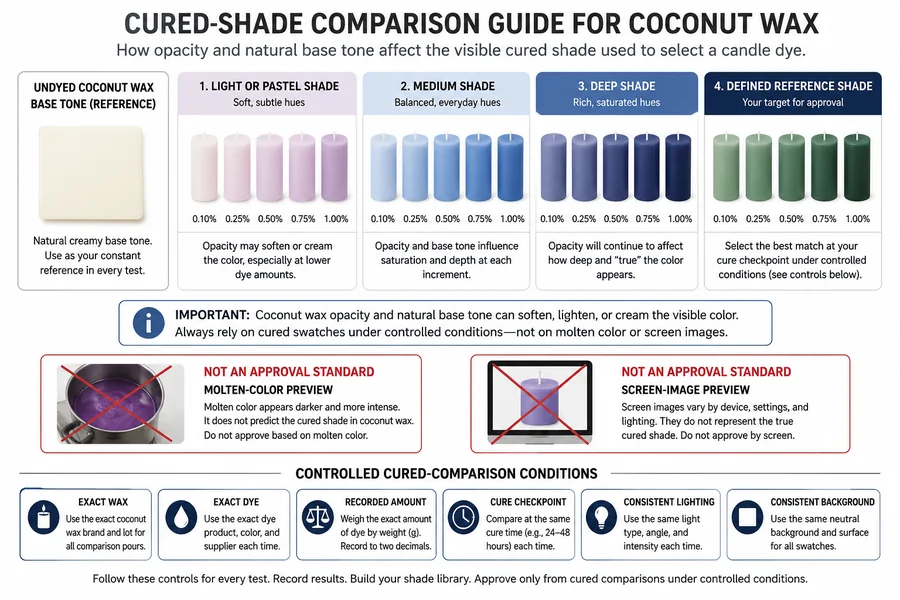 Coconut wax opacity and cured dye shades
