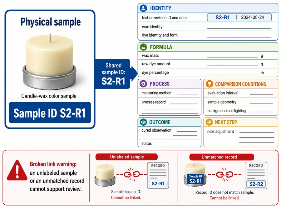 candle color formula record and sample ID