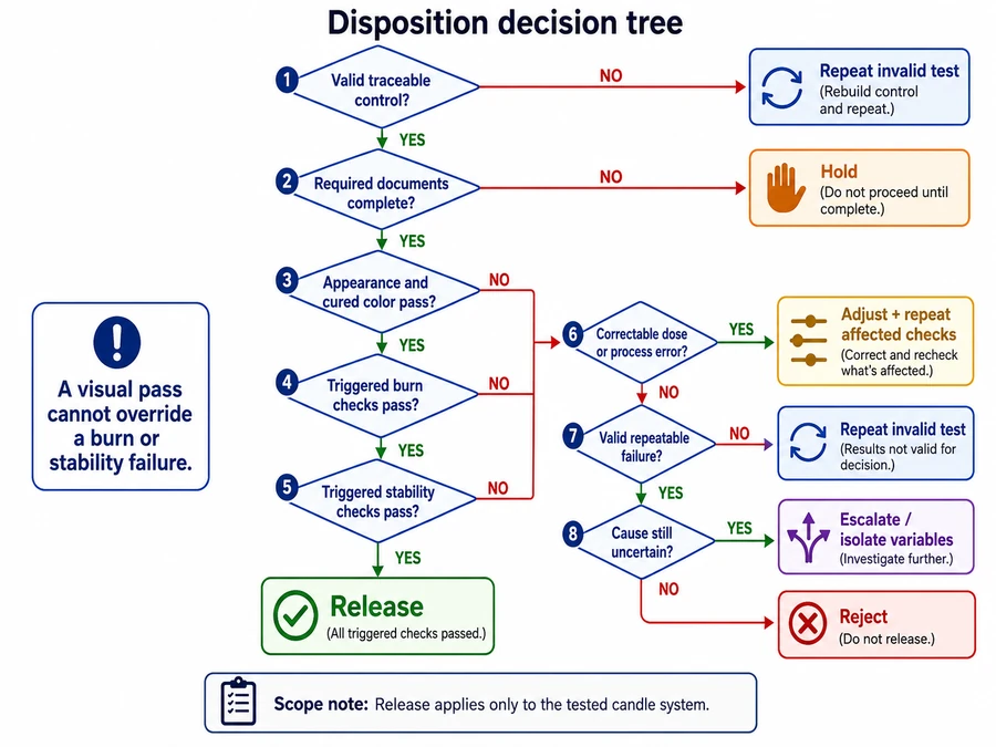 Colorant test results and release disposition paths