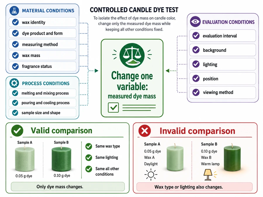 controlled dye test variables and one changed dose